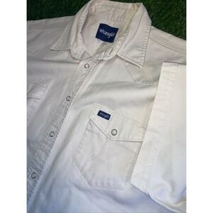 Vintage Wrangler Shirt Mens XXL White Canvas Pearl Snap Short Sleeve USA Western